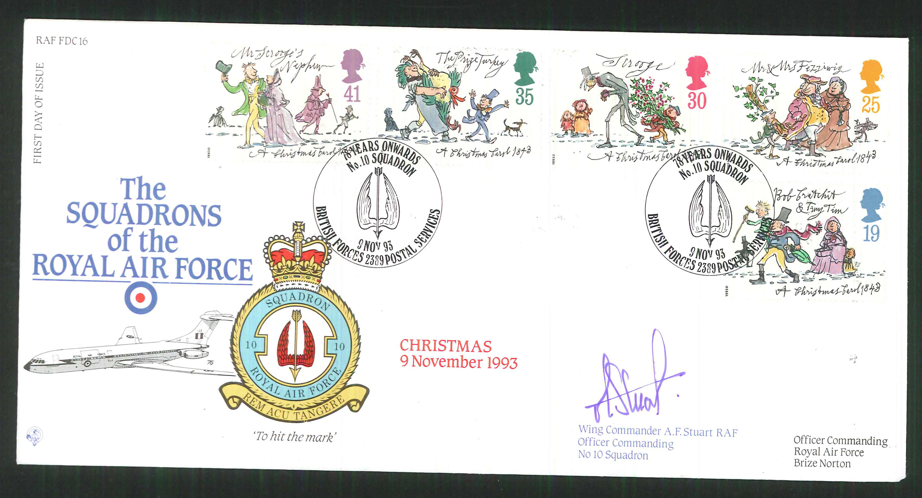 1993 - R A F Signed Christmas First Day Cover - British Forces Postmark