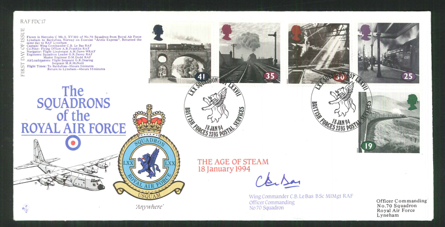 1994 - R A F Signed Age of Steam First Day Cover - British Forces Postmark