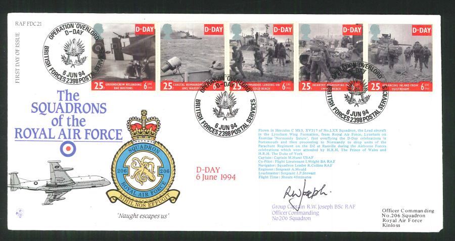 1994 - R A F Signed D - Day First Day Cover - British Forces Postmark - Click Image to Close