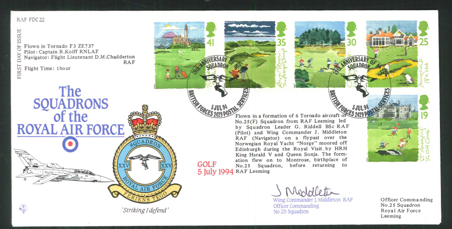 1994 - R A F Signed Golf First Day Cover - British Forces Postmark