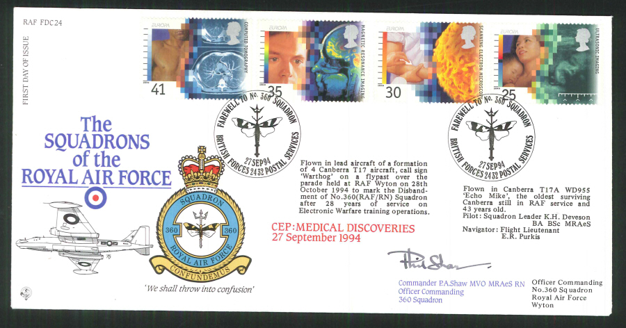 1994 - R A F Signed Medical Discoveries First Day Cover - British Forces Postmark