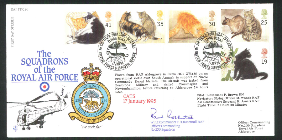 1995 - R A F Signed Cats First Day Cover - British Forces Postmark