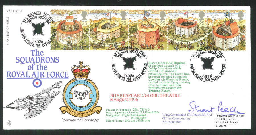 1995 - R A F Signed Shakespeare First Day Cover - British Forces Postmark - Click Image to Close