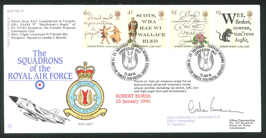 1996 - R A F Signed Robert Burns First Day Cover - British Forces Postmark