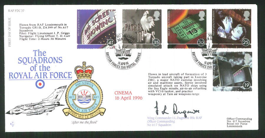 1996 - R A F Signed Cinema First Day Cover - British Forces Postmark - Click Image to Close