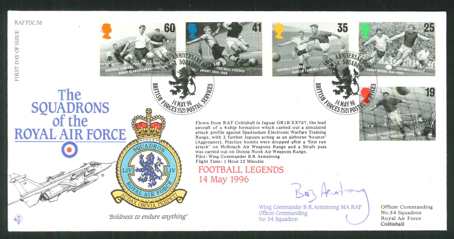 1996 - R A F Signed Football Legends First Day Cover - British Forces Postmark - Click Image to Close