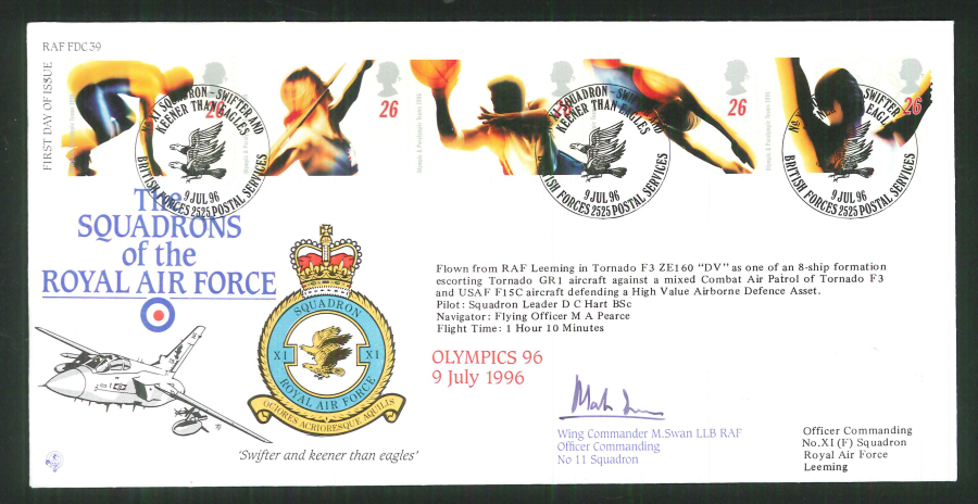 1996 - R A F Signed Olympics 96 First Day Cover - British Forces Postmark