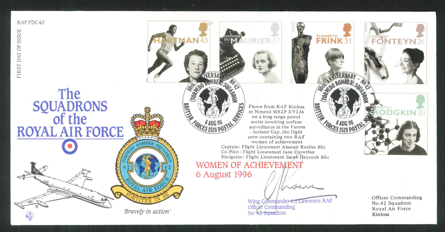 1996 - R A F Signed Women of Achievement First Day Cover - British Forces Postmark