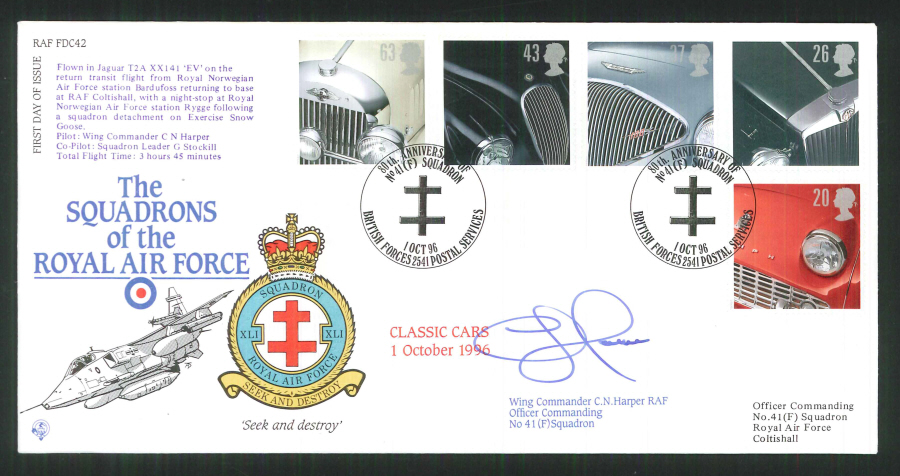 1996 - R A F Signed Classic Cars First Day Cover - British Forces Postmark - Click Image to Close