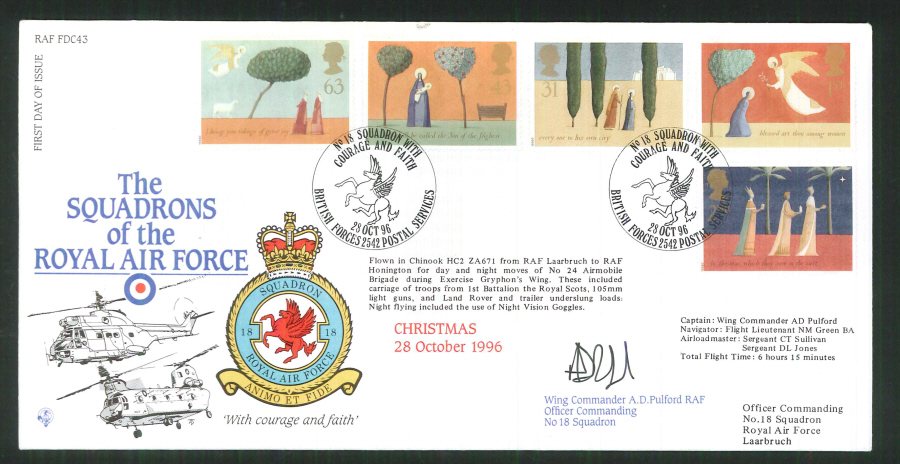 1996 - R A F Signed Christmas First Day Cover - British Forces Postmark - Click Image to Close