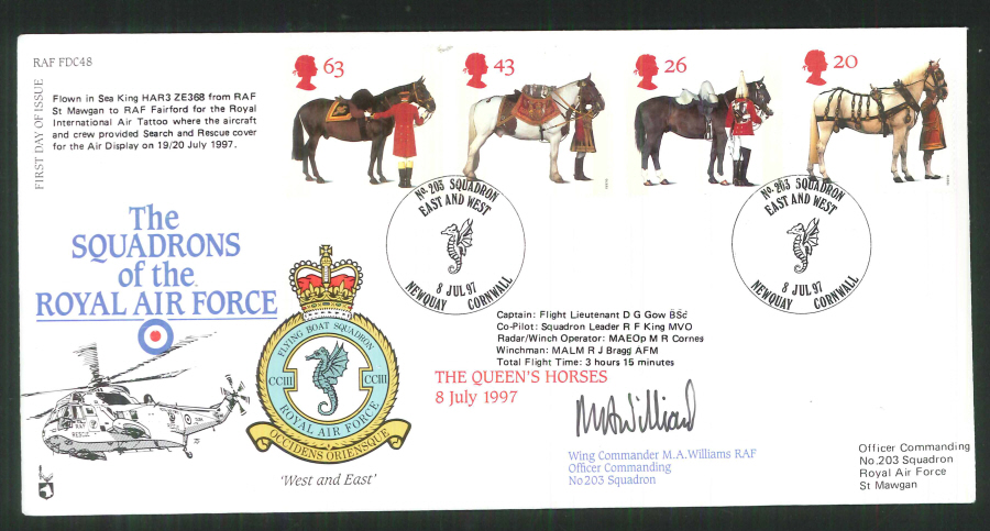 1997 - R A F Signed All the Queens Horses First Day Cover - British Forces Postmark - Click Image to Close