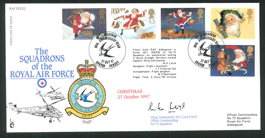 1997 - R A F Signed Christmas First Day Cover - British Forces Postmark - Click Image to Close