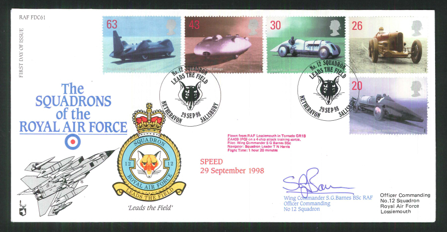 1998 - R A F Signed Speed First Day Cover - British Forces Postmark