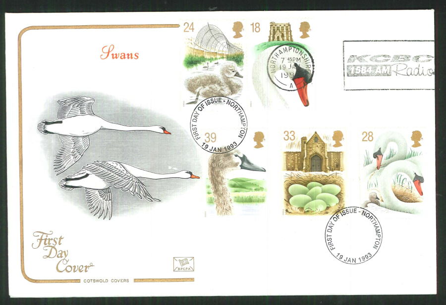 1993 - Swans First Day Cover - Slogan KCBC Radio Postmark