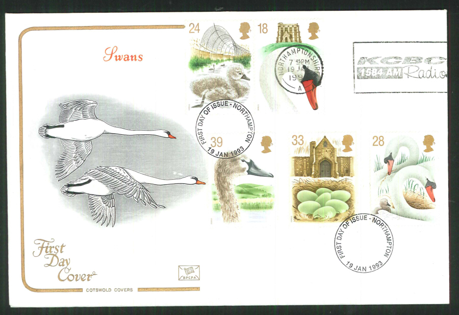 1993 - Swans First Day Cover - Slogan KCBC Radio Postmark