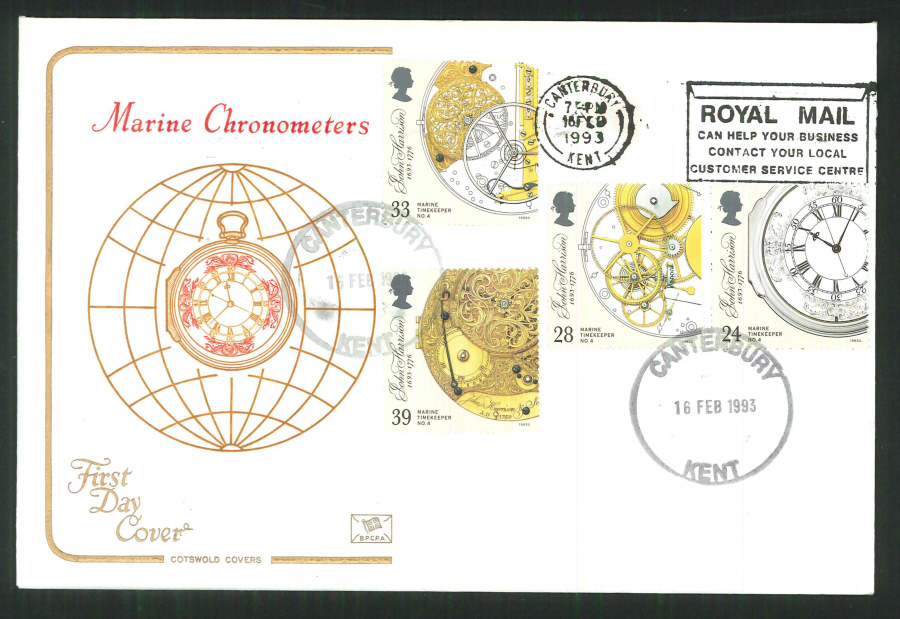 1993 - Marine Timekeepers First Day Cover -Royal Mail CanterburyPostmark - Click Image to Close