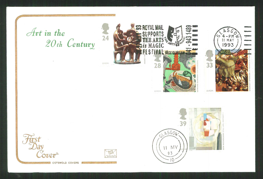 1992 - Cotswold Slogan Art in the 20th Century Art Glasgow First Day Cover -Slogan Postmark - Click Image to Close