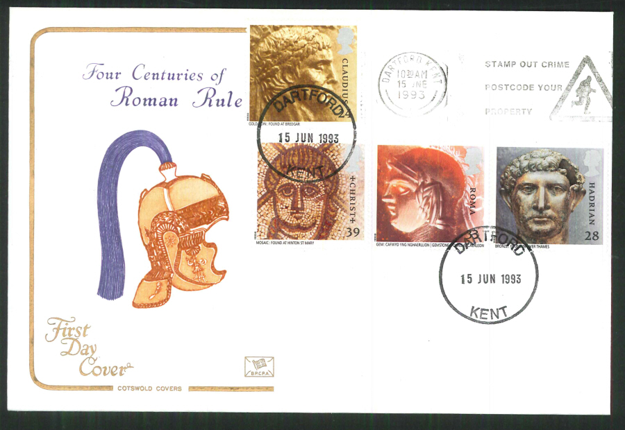 1992 - Cotswold Roman Britain First Day Cover - Slogan Stamp out Crime Postmark
