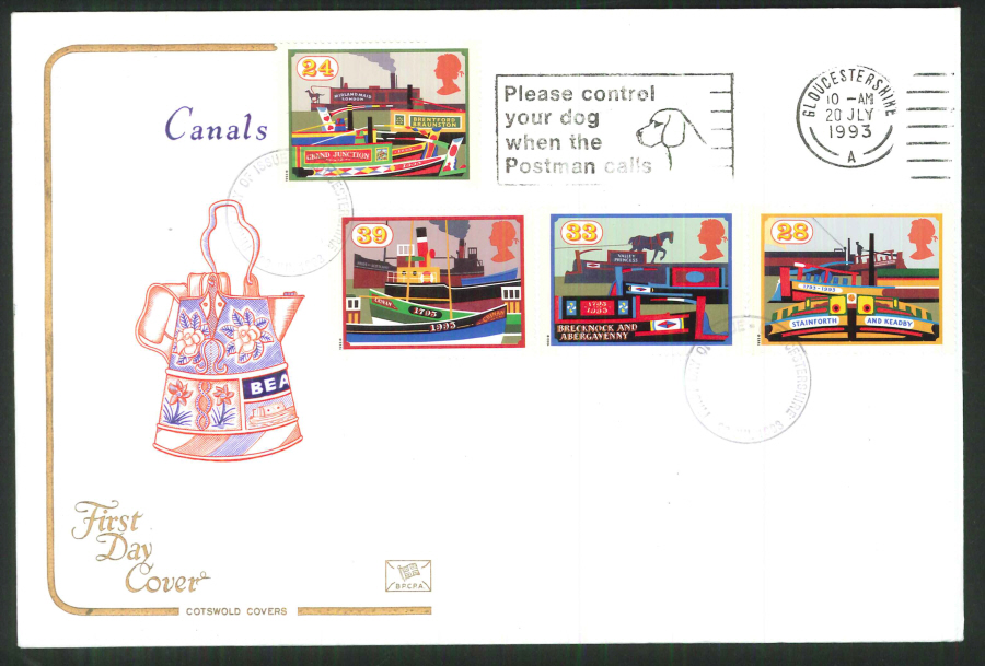 1992 - Cotswold Slogan Canals First Day Cover -Control your Dog Postmark