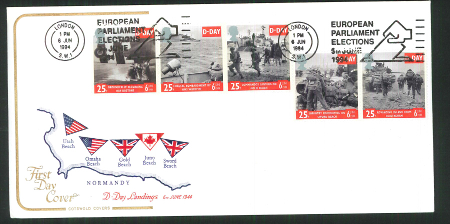 1994 - D Day Cotswold Slogan FDC - Parliament Elections slogan Postmark