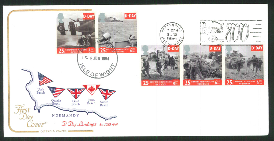 1994 - D Day Cotswold Slogan FDC - Portsmouth 800 slogan Postmark - Click Image to Close