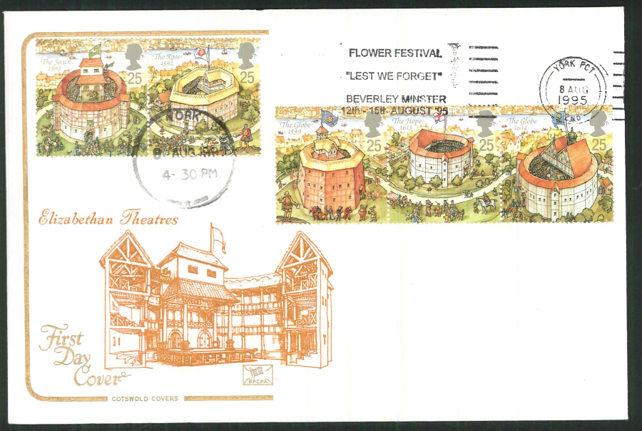1995 - Shakespeare Cotswold Slogan FDC Flower Festival Beverley Minster Postmark - Click Image to Close