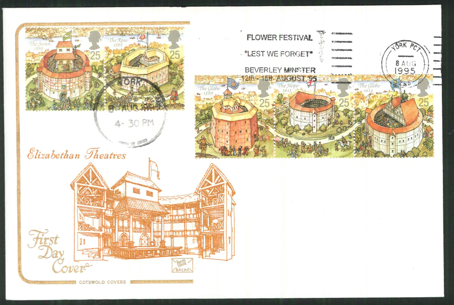 1995 - Shakespeare Cotswold Slogan FDC Flower Festival Beverley Minster Postmark