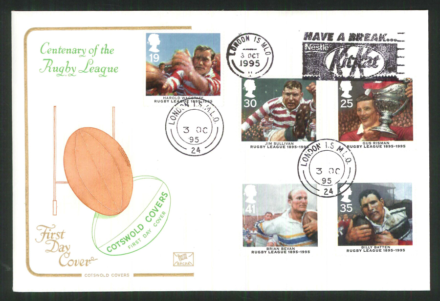 1995 - Rugby League Cotswold Slogan FDC Have a Break Kit Kat Postmark - Click Image to Close