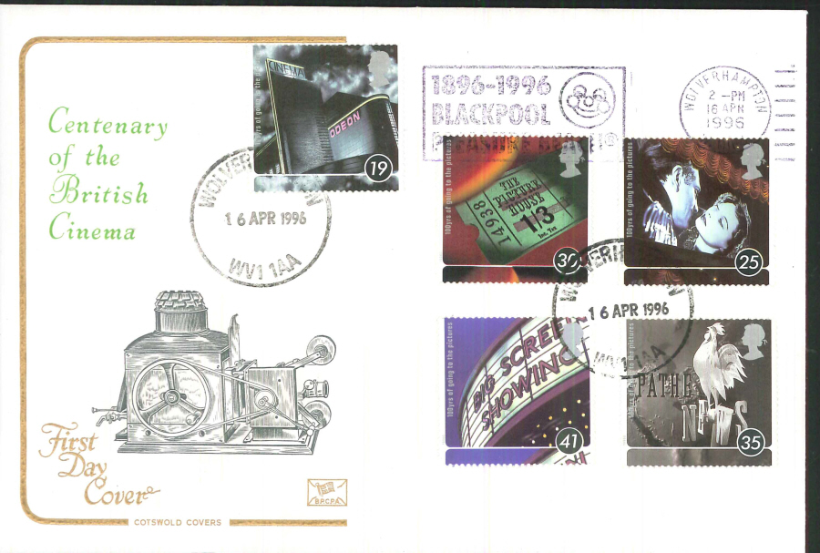 1996 - 100 Years of the Cinema Cotswold Slogan FDC - Blackpool Pleasure Beach Postmark - Click Image to Close