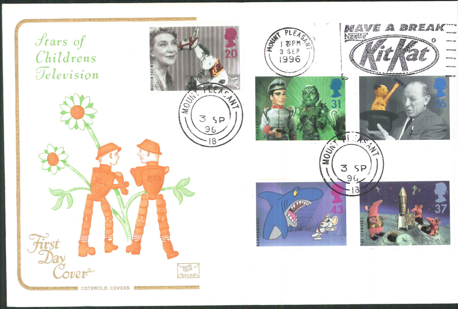 1996 - Children's Television Cotswold Kit Kat Slogan FDC Postmark - Click Image to Close