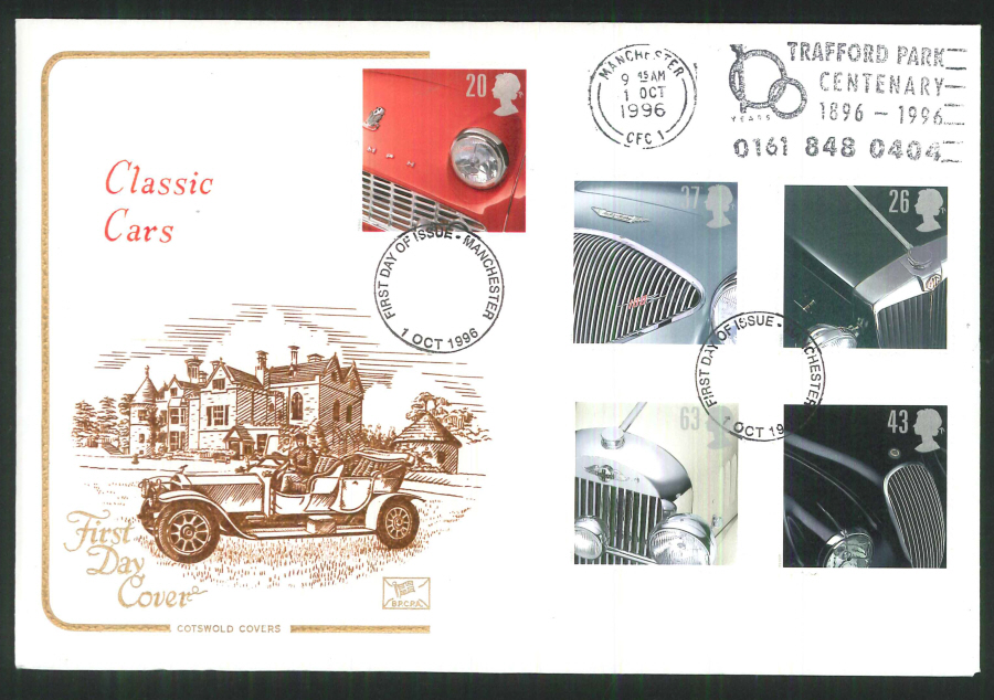 1996 - Classic Cars Cotswold Slogan FDC - Trafford Park Slogan Postmark - Click Image to Close