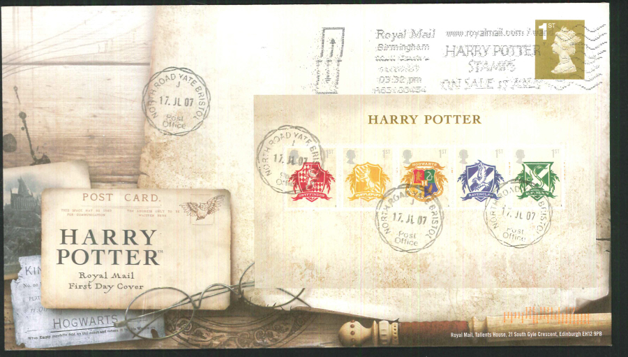 2007 - Harry Potter Mini Sheet First Day Cover - Royal Mail Harry Potter Stamps Slogan Postmark - Click Image to Close