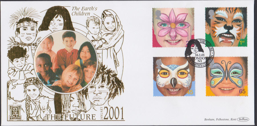 2001 -The Future FDC Benham 22ct Gold 500 The Earths Children London Postmark - Click Image to Close