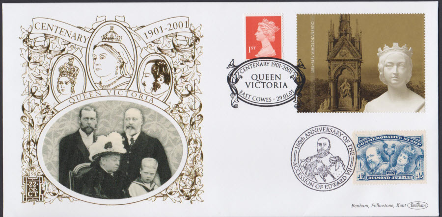 2001 -Queen Victoria FDC Benham 22ct Gold 500 East Cowes Postmark - Click Image to Close