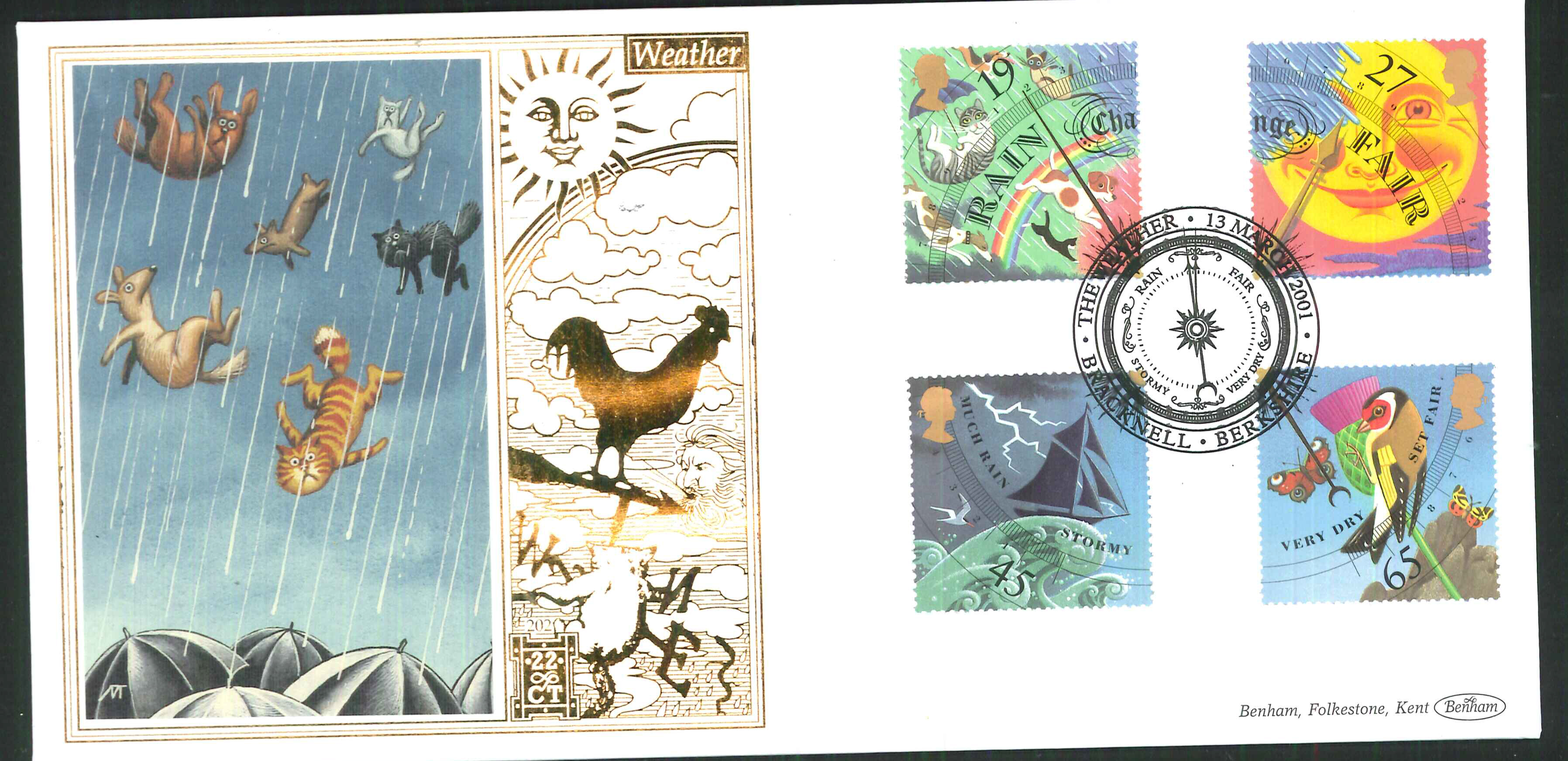 2001 -Weather FDC Benham 22ct Gold 500 Bracknell Postmark - Click Image to Close