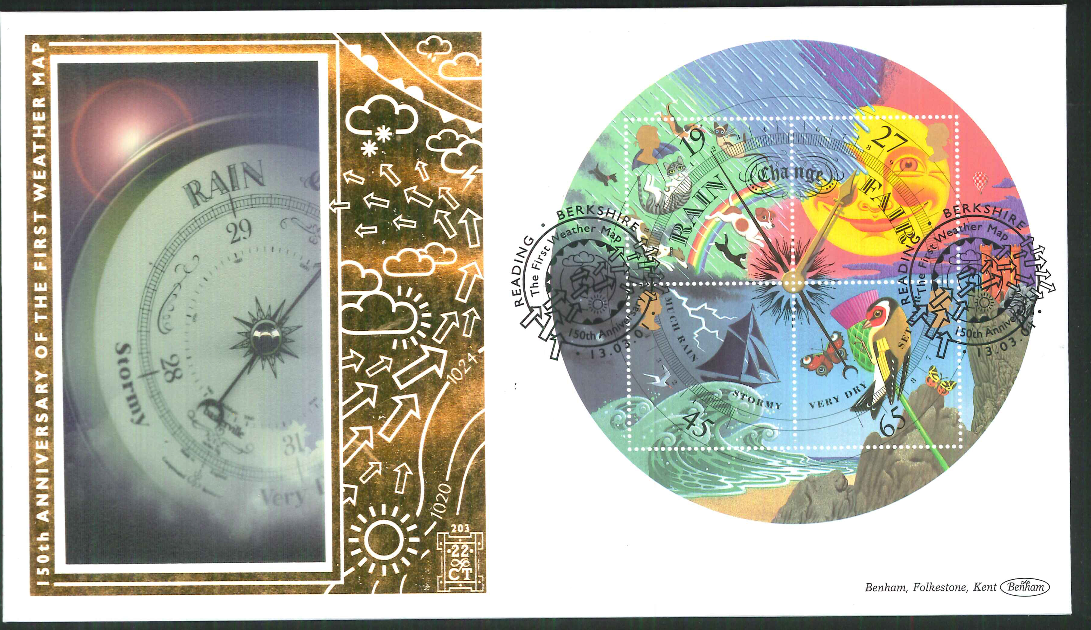 2001 -Weather M/S FDC Benham 22ct Gold 500 Reading Postmark - Click Image to Close