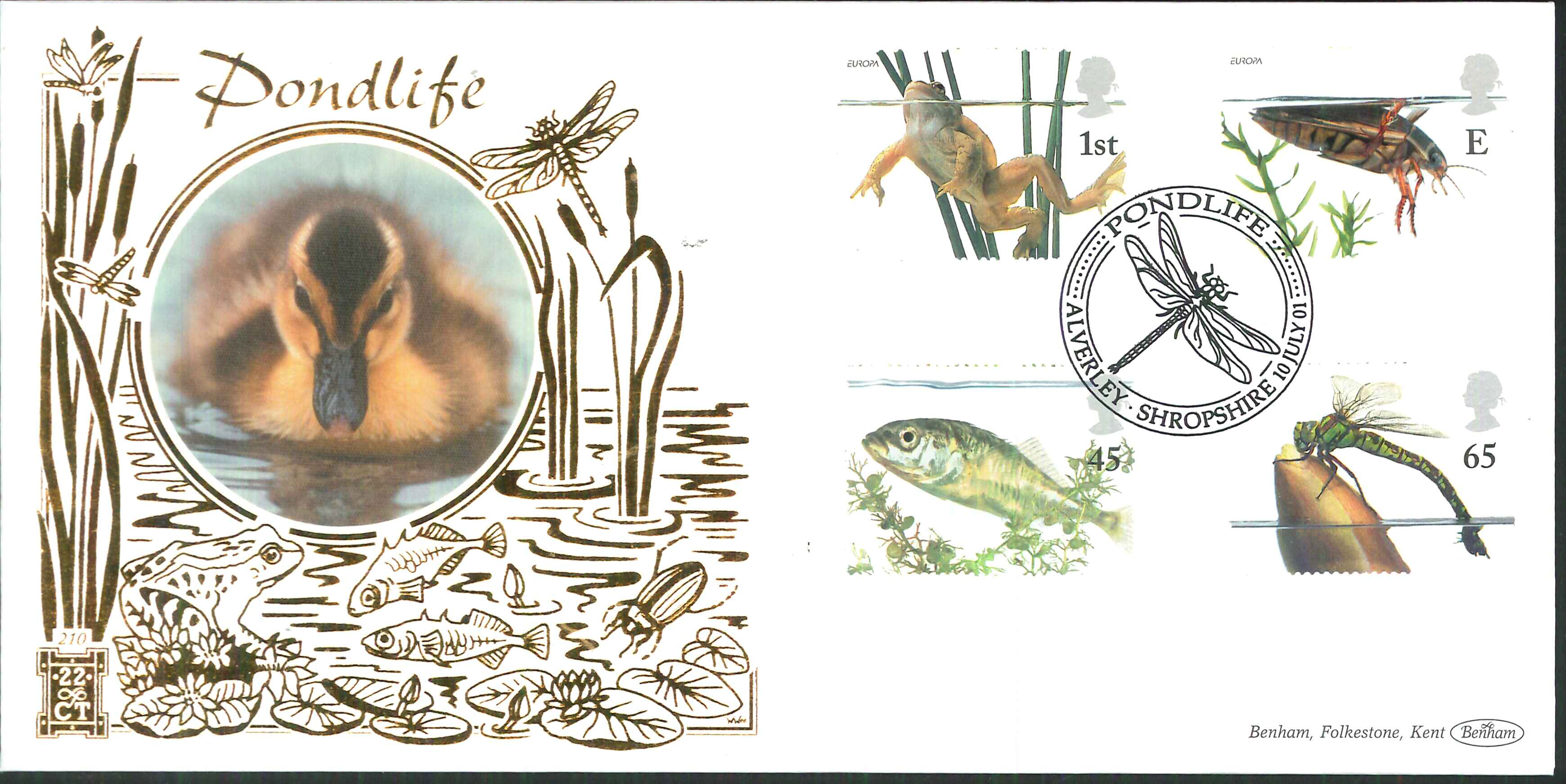 2001 - Pondlife FDC Benham 22ct Gold 500 - Alverley Postmark