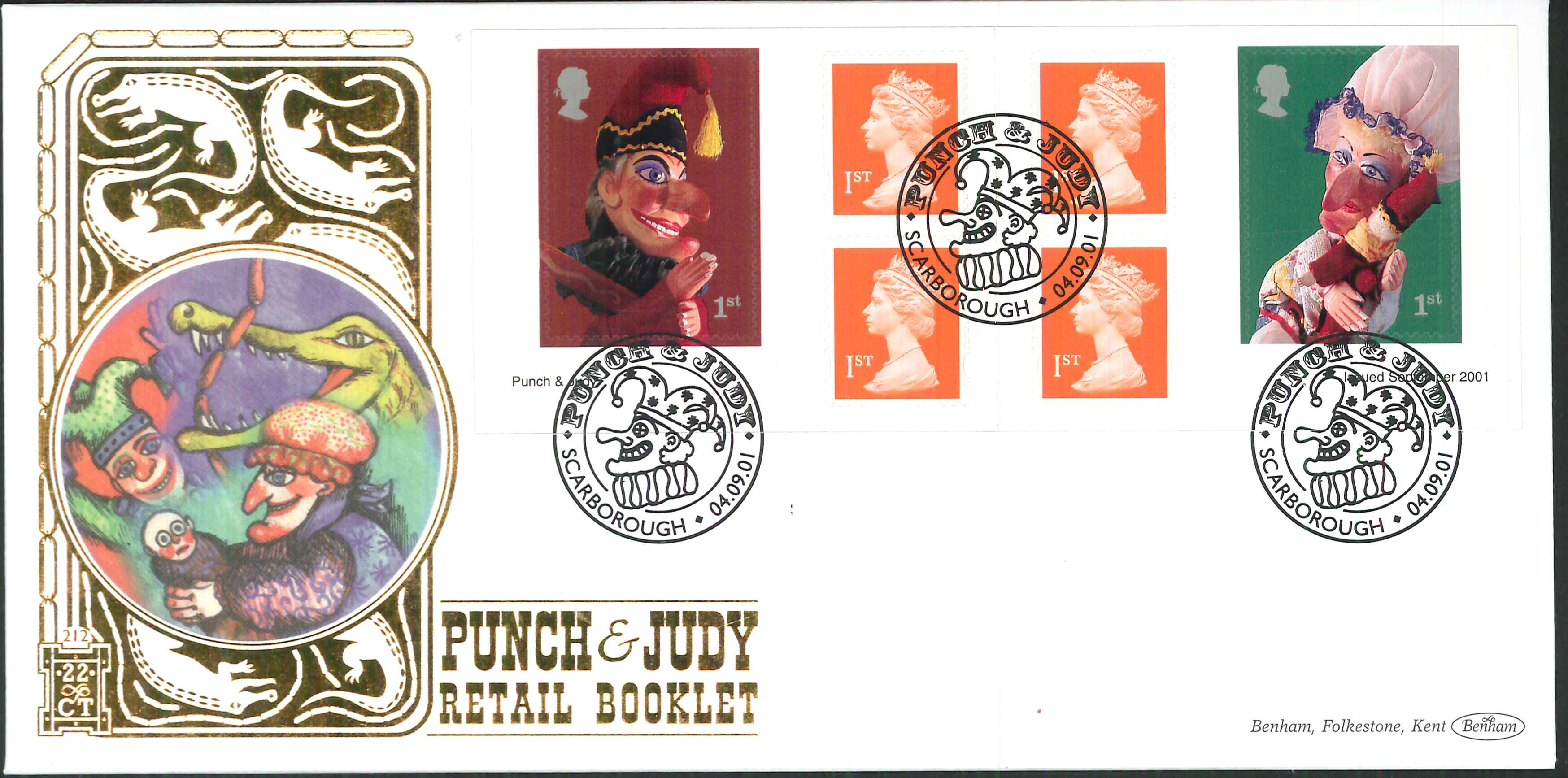 2001 - Punch & Judy Retail Book FDC Benham 22ct Gold 500 - Scarborough Postmark - Click Image to Close