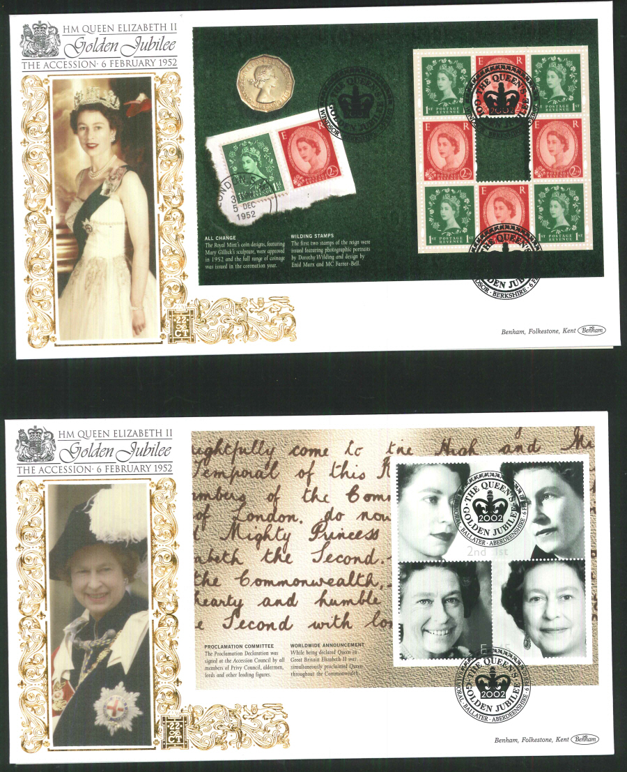 2002 -Wilding P S B set of 4 FDC Benham 22ct Gold 500 Different Postmark