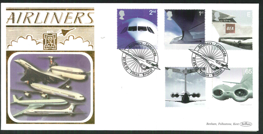 2002 - Airliners Set FDC Benham 22ct Gold 500 -Filton Bristol Postmark - Click Image to Close