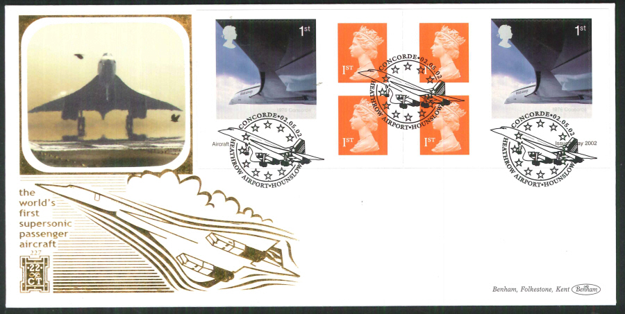 2002 - Airliners Retail Book FDC Benham 22ct Gold 500 - Concorde Heathrow Postmark - Click Image to Close