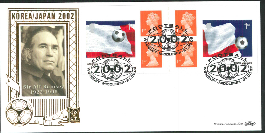 2002 -World Cup Retail Book FDC Benham 22ct Gold 500 Wembley Postmark - Click Image to Close