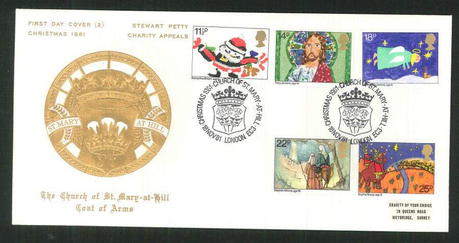 1981 - Christmas Charity Appeals First Day Cover - Church of St Mary at Hill London EC3 Postmark - Click Image to Close