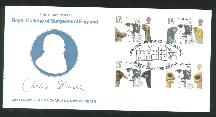 1982 - Charles Darwin Charity Appeals First Day Cover - Downe, Orpington,Kent Postmark