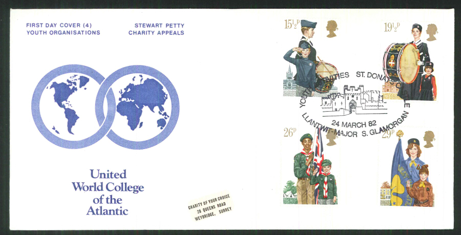 1982 - Youth Organisations Charity Appeals First Day Cover -St. Donat's Castle, Llantwit-Major Postmark - Click Image to Close