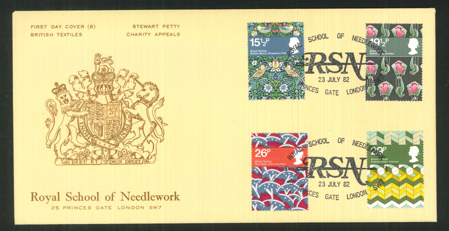 1982 - Textiles Charity Appeals First Day Cover - School of Needlework, London Postmark - Click Image to Close
