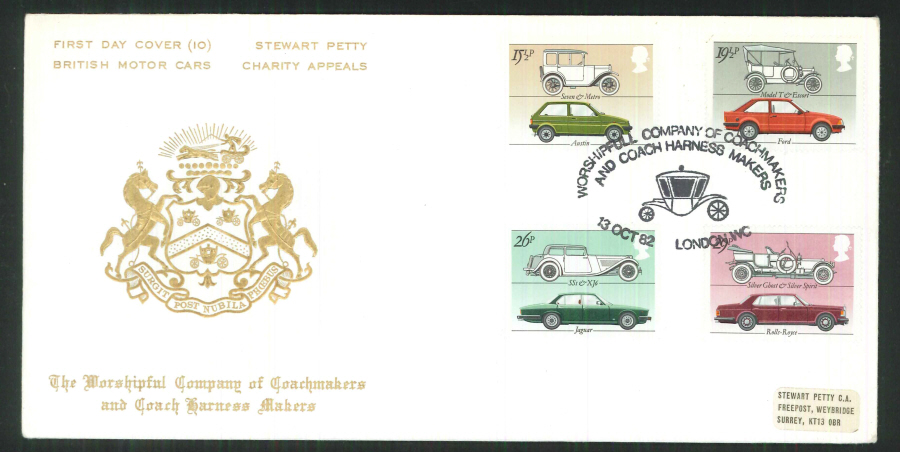 1982 - British Motor Cars Charity Appeals First Day Cover -The Worshipful Company of Coachmakers, London Postmark - Click Image to Close