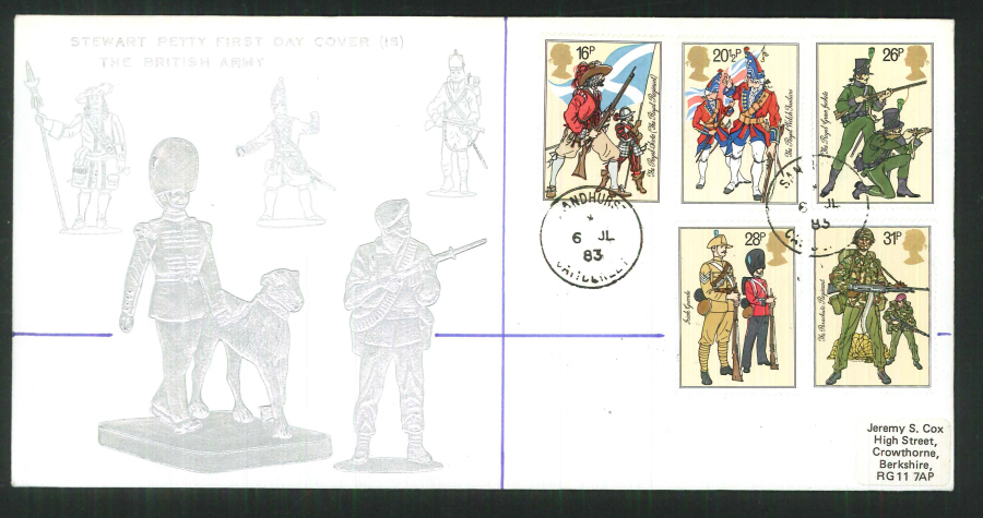 1983 - British Army Stewart Petty FDC - Sandhurst, C D S Postmark