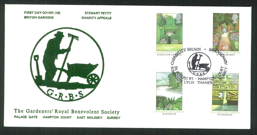 1983 - British Gardens Stewart Petty FDC - Capability Brown, Kingston upon Thames Postmark