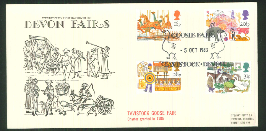 1983 - British Fairs Stewart Petty FDC - Goose Fair, Tavistock Postmark